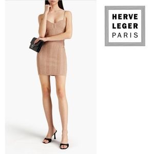Herve Leger Ottoman Crystal-Embellished Metallic Bandage Dress